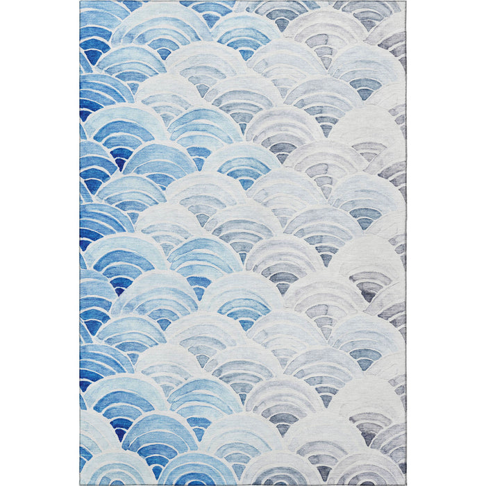 9' X 12' Geometric Washable Area Rug With UV Protection (645809) - Blue / Ivory / Gray