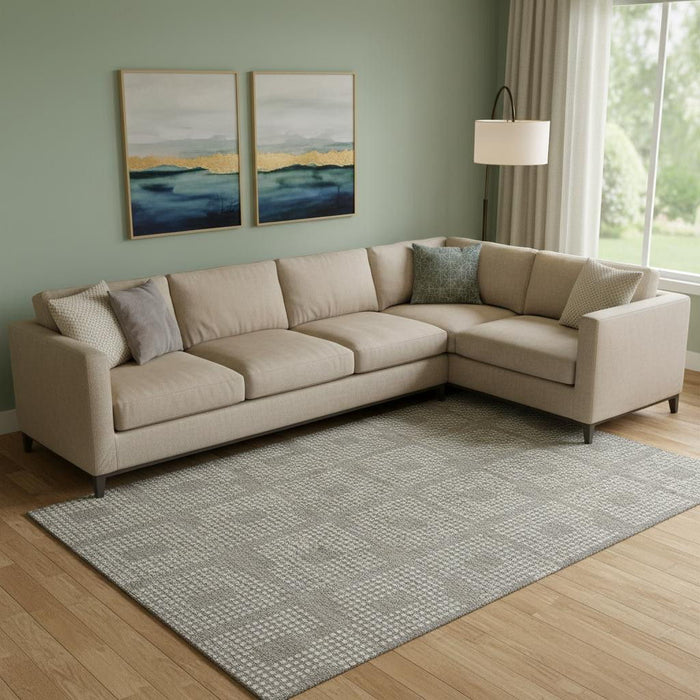 10' X 14' Geometric Washable Area Rug With UV Protection (670748) - Taupe / Ivory
