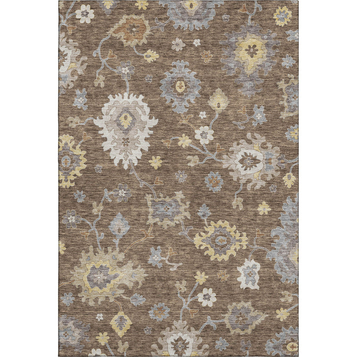 8' X 10' Floral Medallion Washable Area Rug With UV Protection - Chocolate