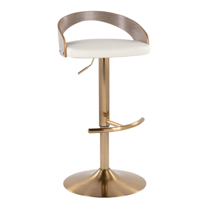 Grotto - Adjustable Barstool (Set of 3) - Gold Metal, Light Gray Wood