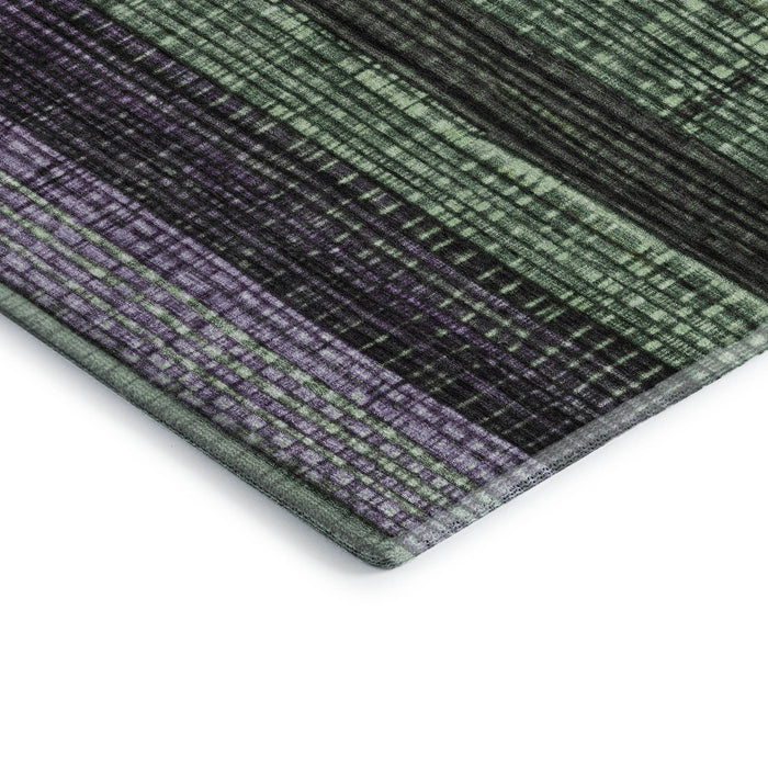 10' X 14' Striped Washable Area Rug With UV Protection (706457) - Purple / Green