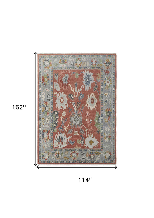 9' X 13' Bohemian Wool Floral Hand Knotted Area Rug With Fringe - Gray