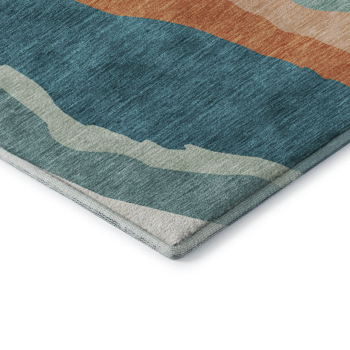 10' X 14' Abstract Washable Area Rug With UV Protection (682163) - Teal / Orange / Ivory