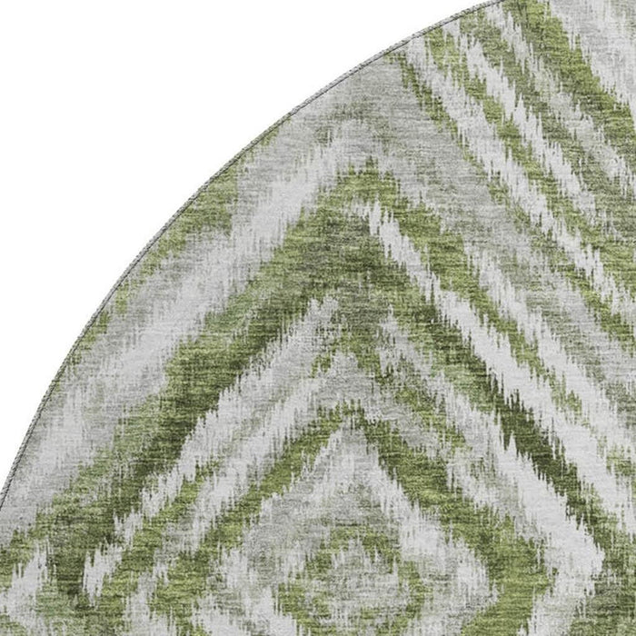 8' Geometric Washable Round Rug With UV Protection - Artichoke Green