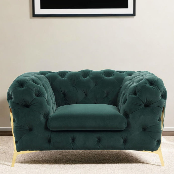 Velvet Tufted Club Chair - Green And Gold