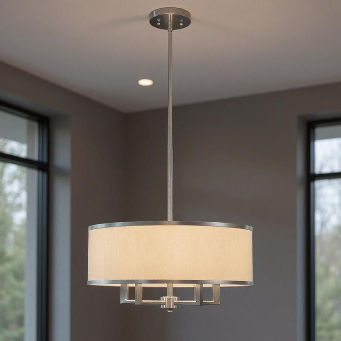 18" Four Light Dimmable Chandelier With Shades - Pearl Silver / Nickel
