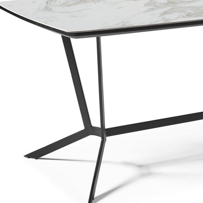 63" Ceramic And Metal Trestle Base Dining Table - Gray / White