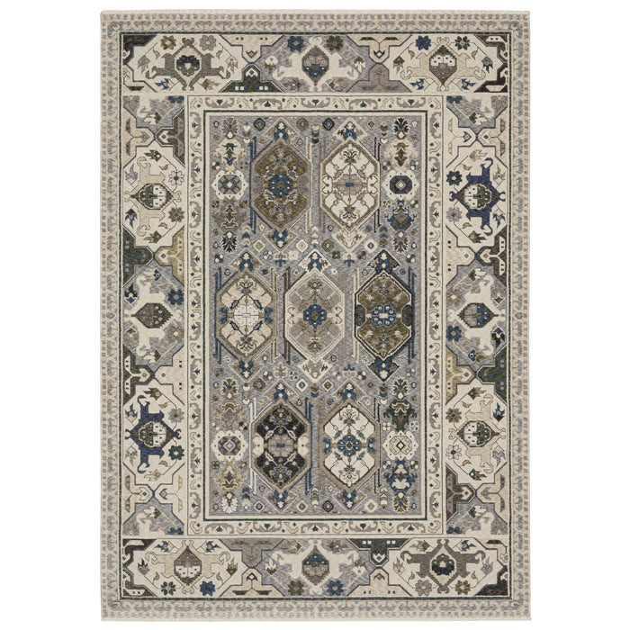 8' X 11' Oriental Area Rug With Fringe - Ivory And Blue