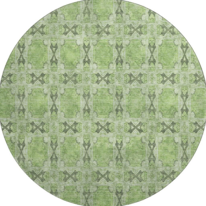 8' Floral Medallion Washable Round Rug With UV Protection (649489) - Green / Gray / Ivory