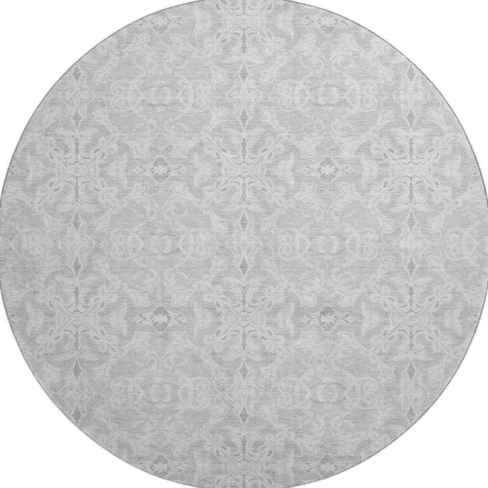 8' Medallion Washable Round Rug Polyester With UV Protection - Silver And Gray