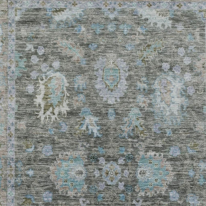 10' X 14' Oriental Washable Area Rug With UV Protection (717965) - Fern Green / Denim Blue