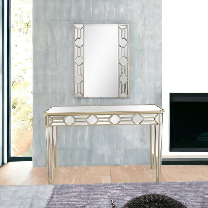 Mirrored Glass Console Table And Mirror (Set of 2) - Silver And Champagne
