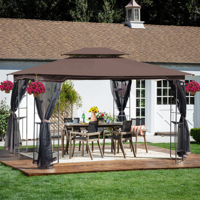 Giga patio gazebo tent with ventilated double roof and mosquito net, ideal for backyard or garden outdoor shade.