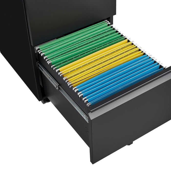 Giga metal 2-drawer locking filing cabinet with wheels, fits letter, legal, and A4 sizes, ideal for home office organization