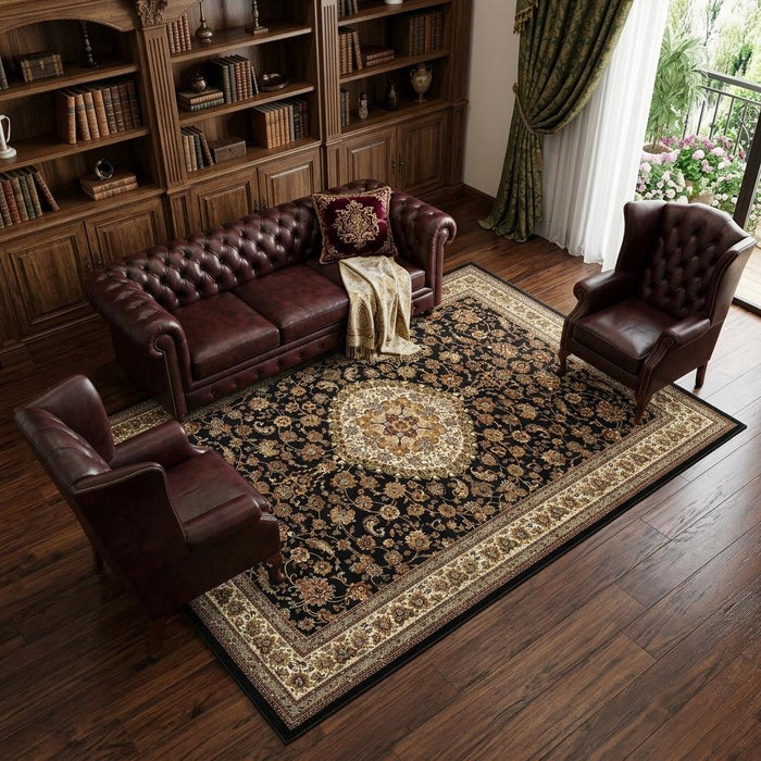 8' X 11' Medallion Area Rug With Fringe (574477) - Ivory / Dark Blue