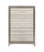 Wood lighted five-drawer beige and white accent dresser from HomeRoots with modern design and sleek drawer handles.