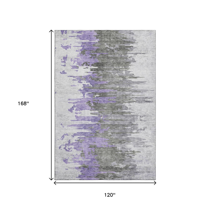 10' X 14' Abstract Washable Area Rug With UV Protection (656951) - Purple / Gray / Ivory
