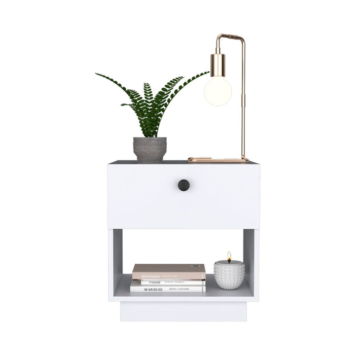 18.5" x 15.8" x 19.7" One Drawer Faux Wood Nightstand - White
