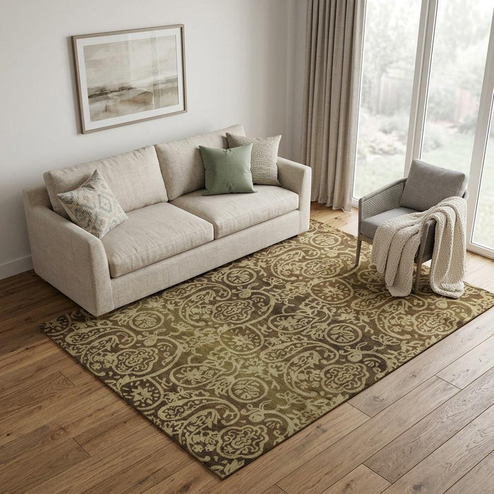 5' X 8' Wool Paisley Hand Knotted Area Rug (744181) - Brown / Tan