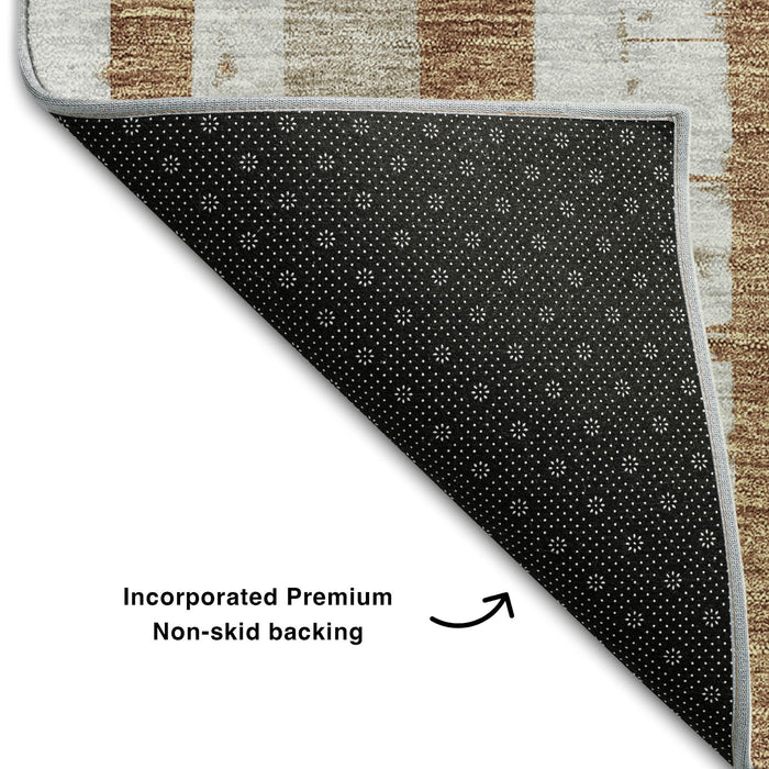 10' X 14' Striped Washable Area Rug With UV Protection (669390) - Rust / Beige