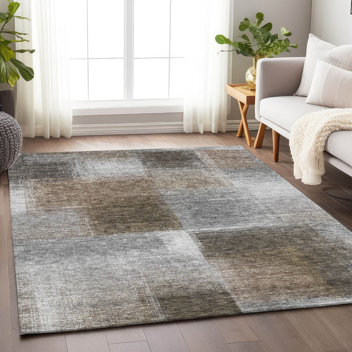 10' X 14' Abstract Washable Area Rug With UV Protection - Silver