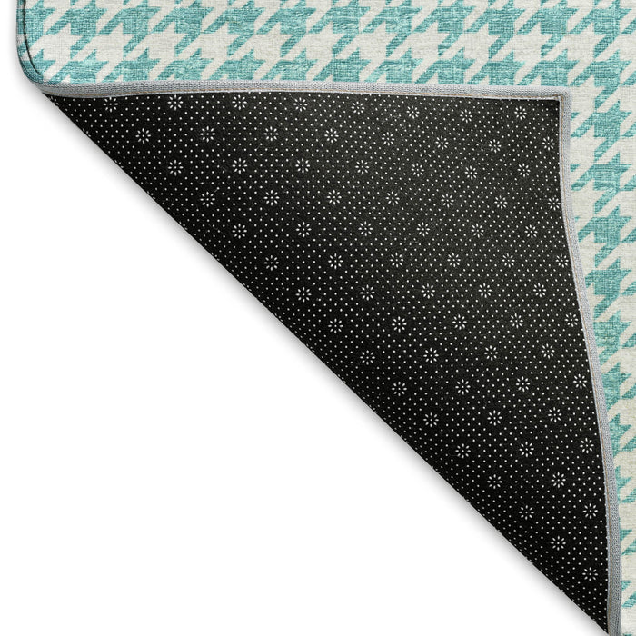 3' X 5' Houndstooth Washable Area Rug With UV Protection (645140) - Aqua / White