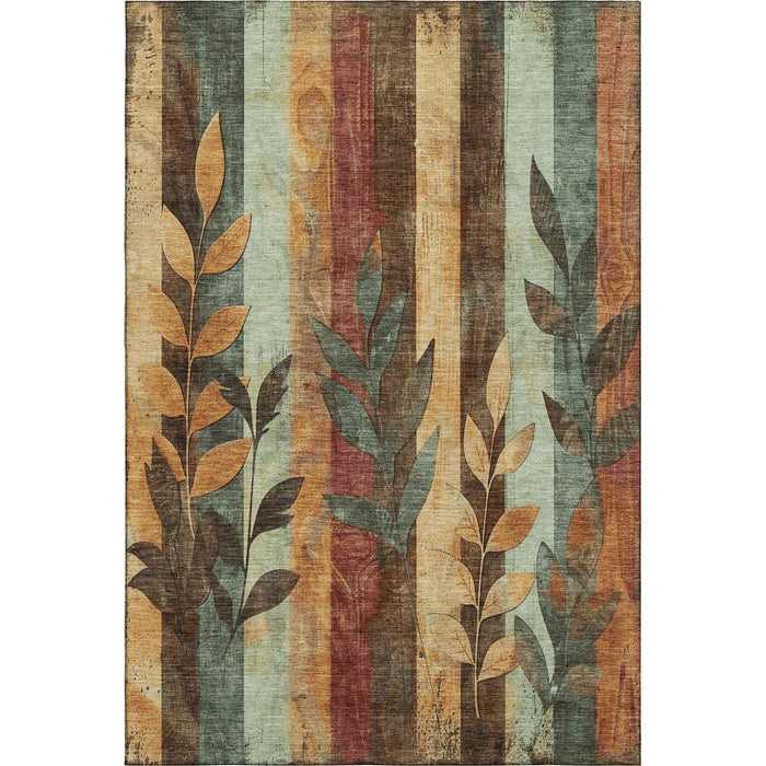 10' X 14' Floral Washable Area Rug With UV Protection (706403) - Wheat / Merlot