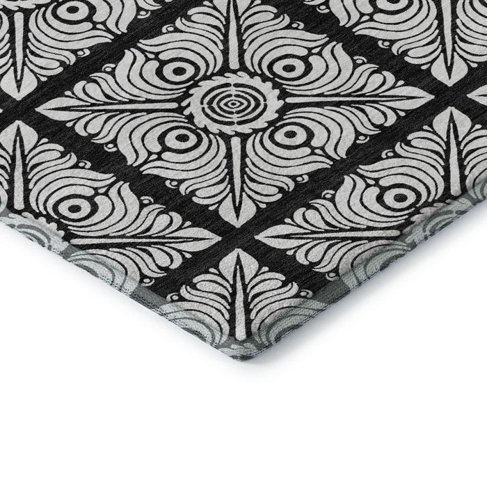 10' X 14' Medallion Washable Area Rug With UV Protection (667771) - Black / Ivory