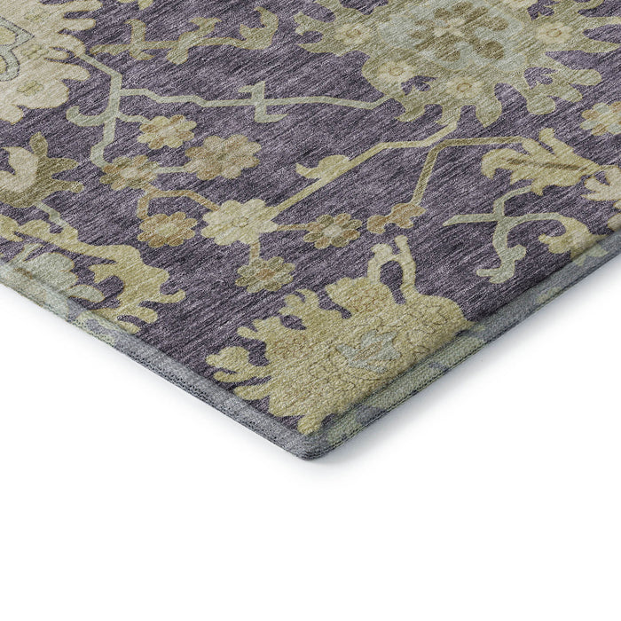 10' X 14' Floral Medallion Washable Area Rug With UV Protection (686855) - Eggplant / Beige / Sage
