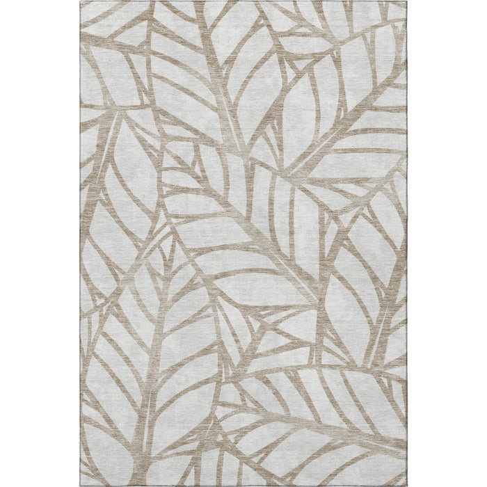 8' X 10' Floral Washable Area Rug With UV Protection - Beige And Brown