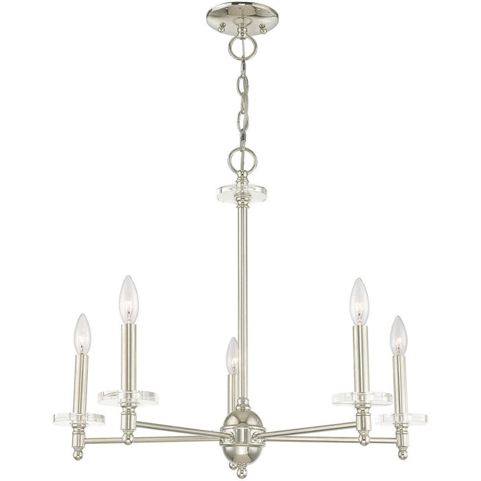 Five Light Metal Dimmable Chandelier With Shades - Nickel / Clear