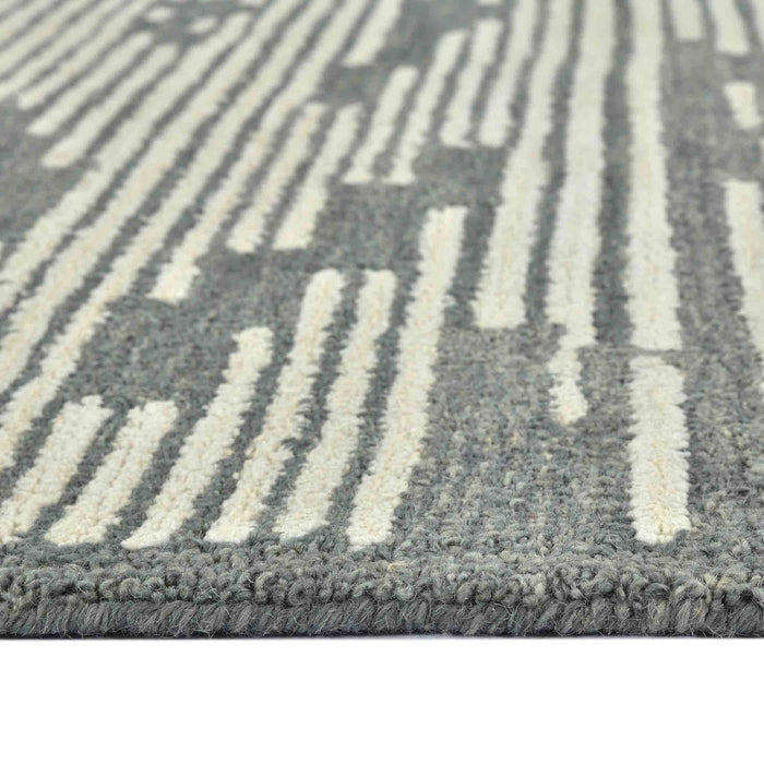9' X 13' Wool Geometric Hand Hooked Area Rug - Dark Gray / Ivory