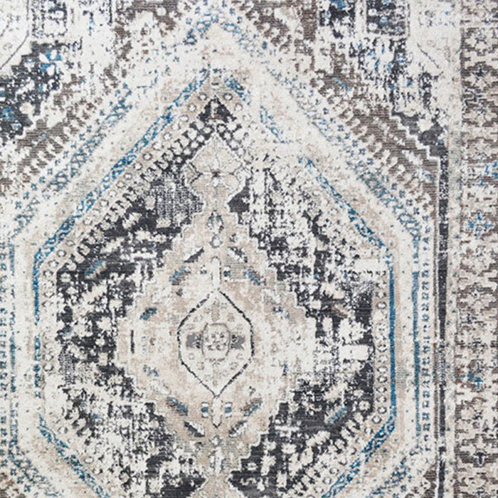 8' x 10' Geometric Distressed Area Rug With Fringe - Gray Beige And Blue
