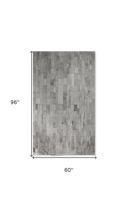 5' X 8' Cowhide Patchwork Area Rug (544493) - Gray