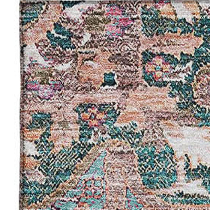 9' X 12' Floral Medallion Washable Area Rug With UV Protection - Emerald