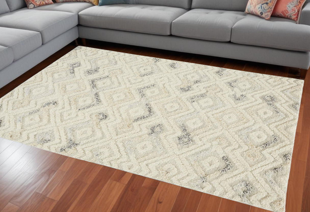 10' x 14' Wool Geometric Tufted Handmade Area Rug - Ivory Gray And Black