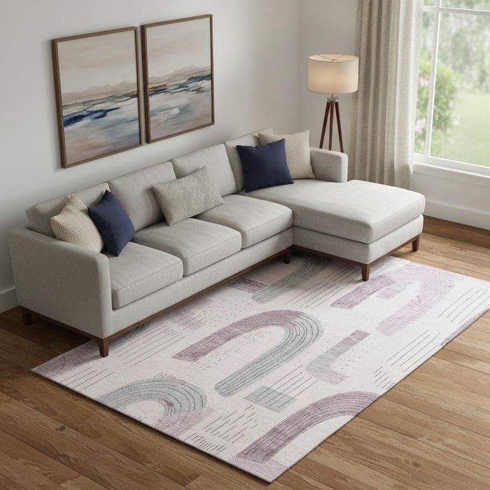 10' X 14' Geometric Washable Area Rug With UV Protection (697548) - Pink / Gray / Silver