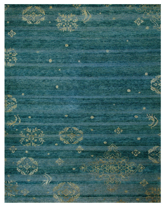 6' x 9' Striped Hand Knotted Area Rug - Tan Blue And Green