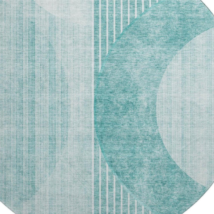 8' Geometric Washable Round Rug With UV Protection (655749) - Teal / Ivory