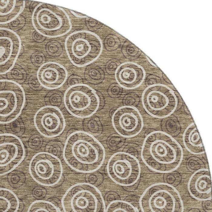 8' Polka Dot Washable Round Rug With UV Protection - Brown And Ivory