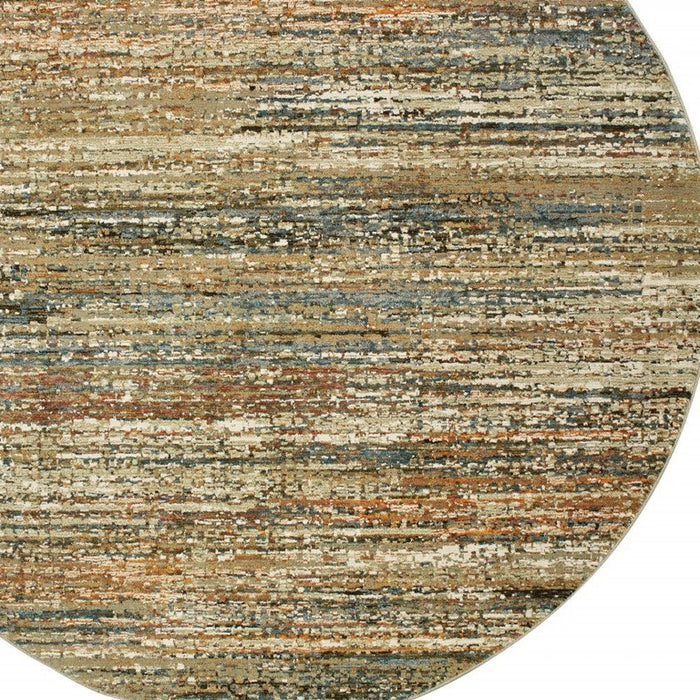 7' Round Abstract Area Rug - Gold And Green