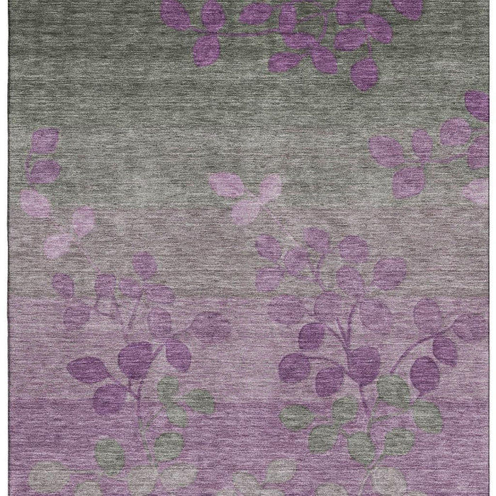 10' X 14' Floral Washable Area Rug With UV Protection (707515) - Purple / Gray