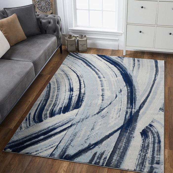 10' x 13' Abstract Strokes Modern Area Rug - Navy Ivory