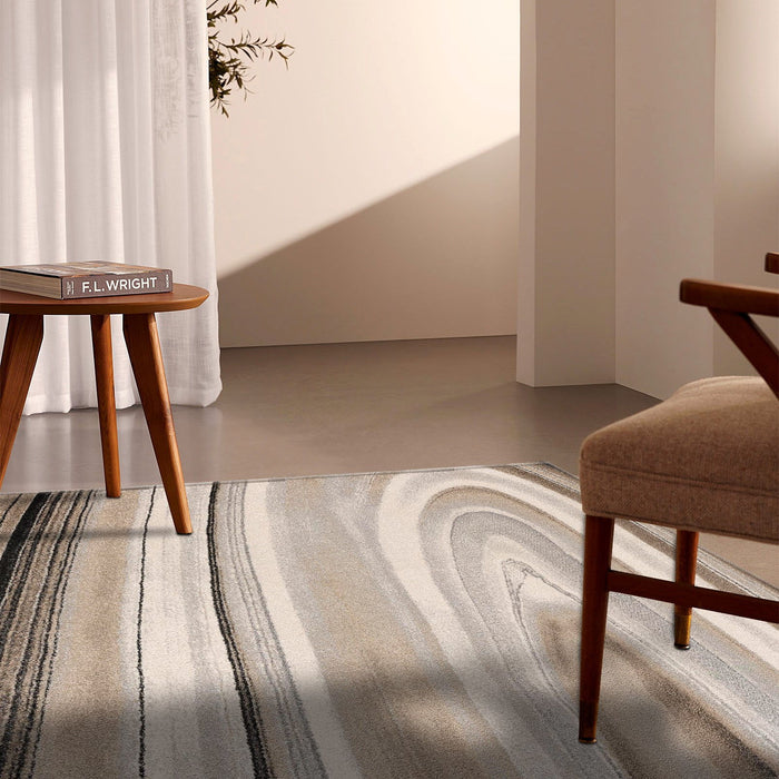 7' x 10' Abstract Marble Area Rug - Cream And Tan