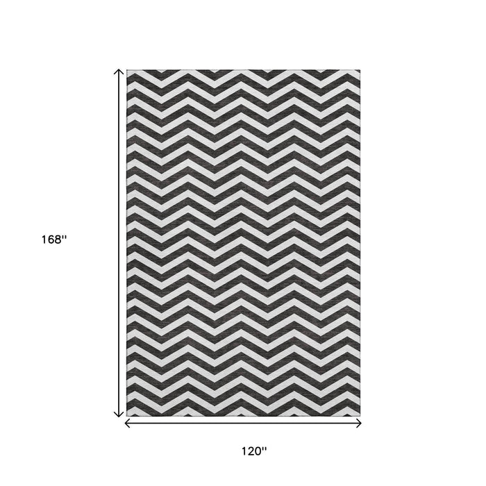 10' X 14' Chevron Washable Area Rug With UV Protection (673279) - Black / Ivory