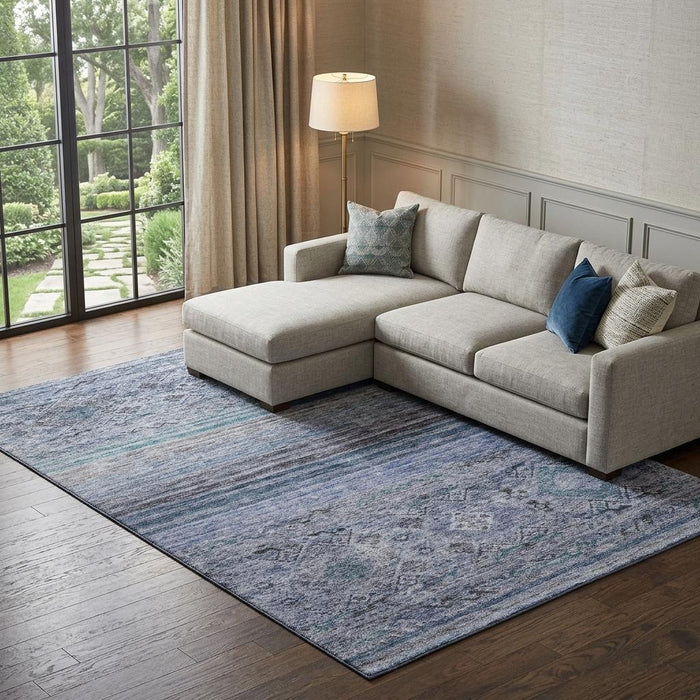 10' X 14' Abstract Geometric Washable Area Rug With UV Protection (688510) - Blue / Charcoal / Gray