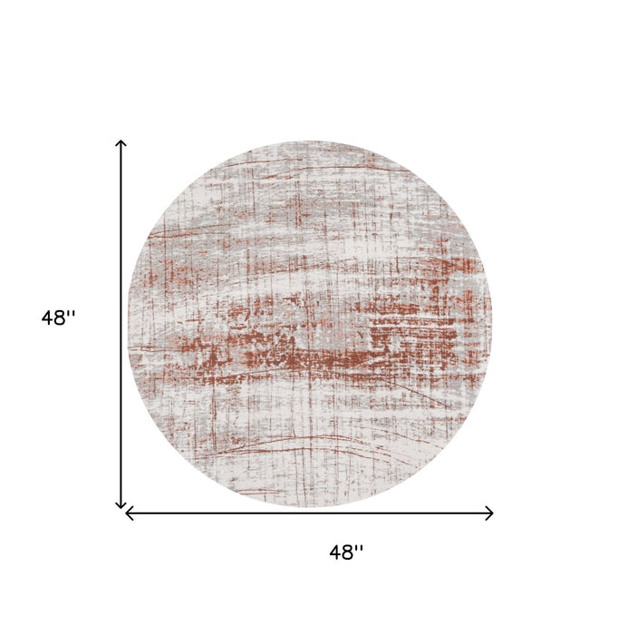 5' Round Abstract Non Skid Area Rug - Gray And Yellow