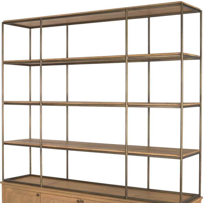 Three Tier Bookcase With Four Doors - Antiqued Brass / Light Brown