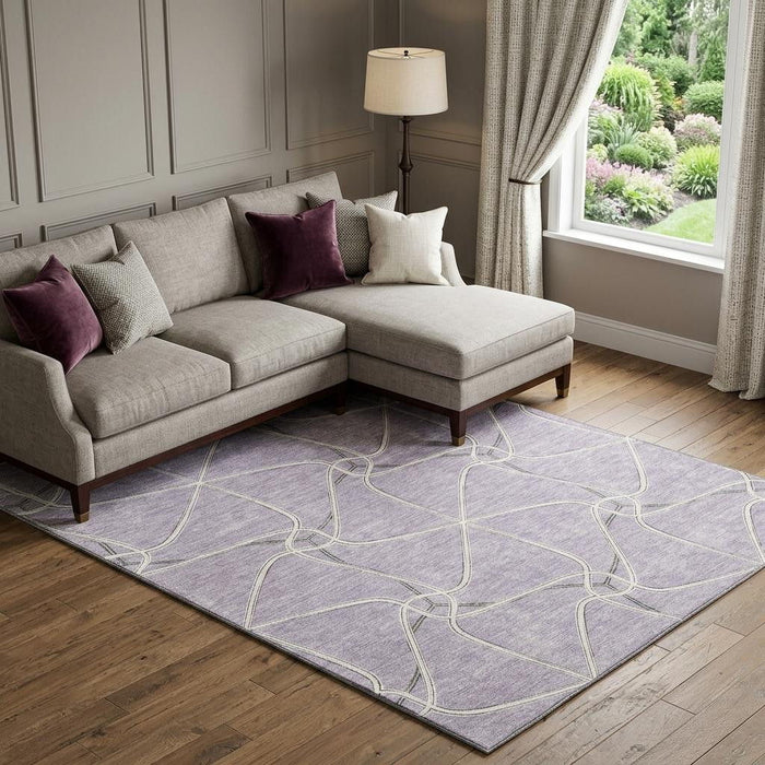 10' X 14' Geometric Washable Area Rug With UV Protection (675384) - Lavender / Ivory