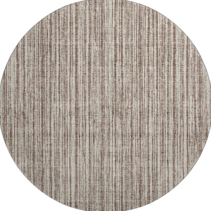 8' Striped Washable Round Rug With UV Protection - Brown And Ivory